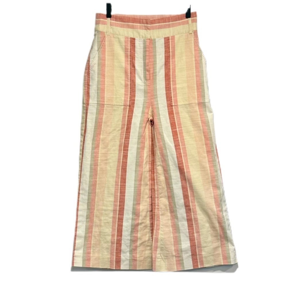 CREMIEUX size 4 pastel striped high waist cotton cropped wide leg summer pants